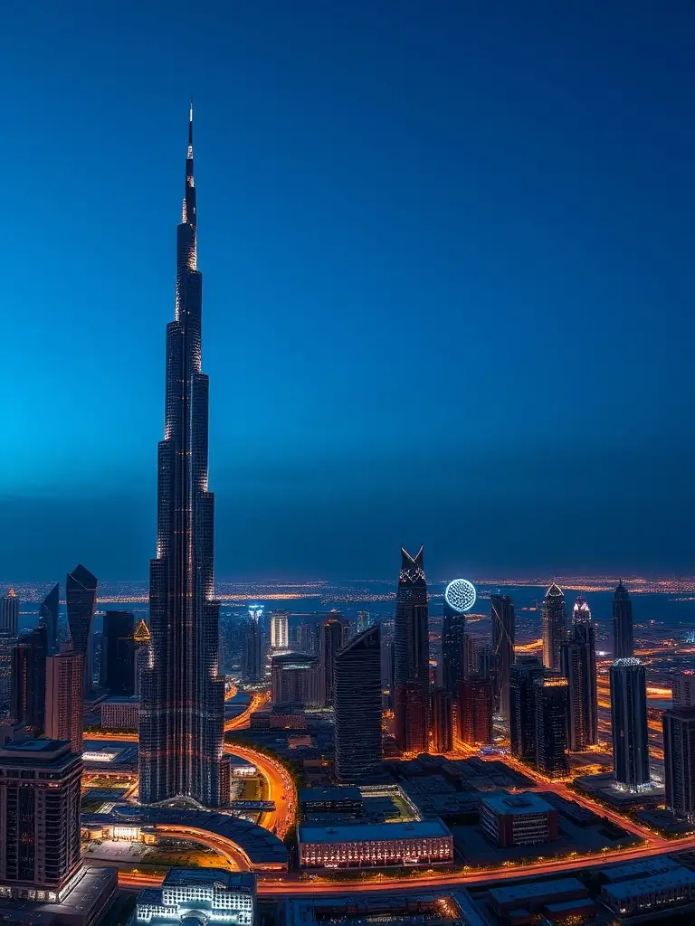 A panoramic view from the Dubai Frame observation deck, capturing both the modern skyline and the historic neighborhoods of Dubai.